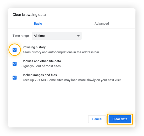 Clear internet sale history